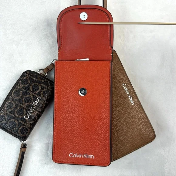 Calvin Klein Women's Bella Multi Crossbody Purse Wallet Coin Pouch Red Brown - Picture 4 of 16